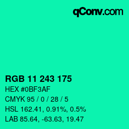 Color code: RGB 11 243 175 | qconv.com