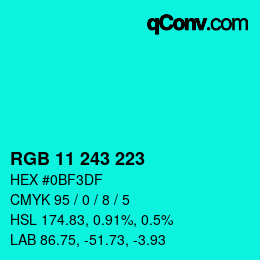 Color code: RGB 11 243 223 | qconv.com