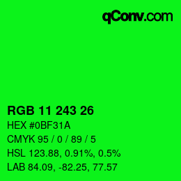 Color code: RGB 11 243 26 | qconv.com