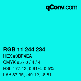 Color code: RGB 11 244 234 | qconv.com