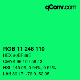 Color code: RGB 11 248 110 | qconv.com