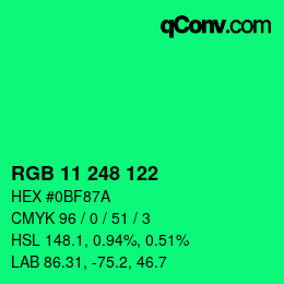 Color code: RGB 11 248 122 | qconv.com