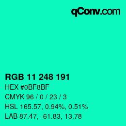 Color code: RGB 11 248 191 | qconv.com