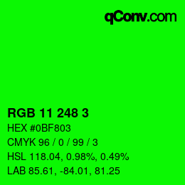 Color code: RGB 11 248 3 | qconv.com