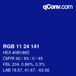 Color code: RGB 11 24 141 | qconv.com