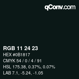 カラーコード: RGB 11 24 23 | qconv.com