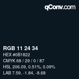 Color code: RGB 11 24 34 | qconv.com