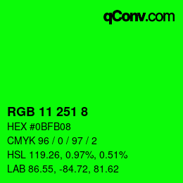 Color code: RGB 11 251 8 | qconv.com