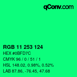 Color code: RGB 11 253 124 | qconv.com
