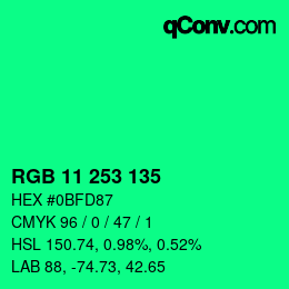 Color code: RGB 11 253 135 | qconv.com