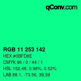 Color code: RGB 11 253 142 | qconv.com