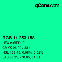 Color code: RGB 11 253 158 | qconv.com