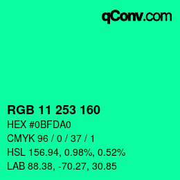 Color code: RGB 11 253 160 | qconv.com