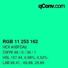 カラーコード: RGB 11 253 162 | qconv.com