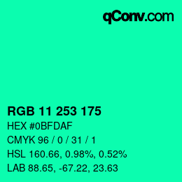Color code: RGB 11 253 175 | qconv.com