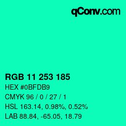 カラーコード: RGB 11 253 185 | qconv.com