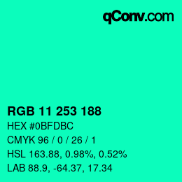 Color code: RGB 11 253 188 | qconv.com