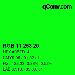 Color code: RGB 11 253 20 | qconv.com