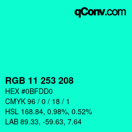 カラーコード: RGB 11 253 208 | qconv.com