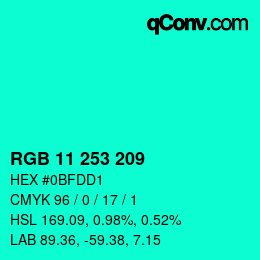 Color code: RGB 11 253 209 | qconv.com