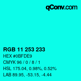 Color code: RGB 11 253 233 | qconv.com