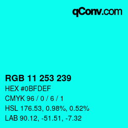 Color code: RGB 11 253 239 | qconv.com