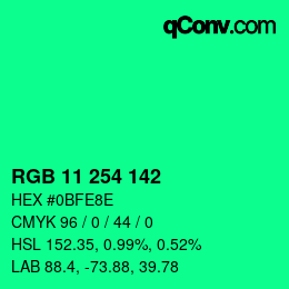 Color code: RGB 11 254 142 | qconv.com