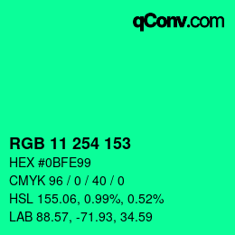 Color code: RGB 11 254 153 | qconv.com