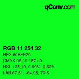 Color code: RGB 11 254 32 | qconv.com
