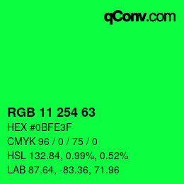 Color code: RGB 11 254 63 | qconv.com
