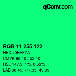 Color code: RGB 11 255 122 | qconv.com