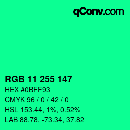 Color code: RGB 11 255 147 | qconv.com