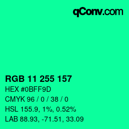 Color code: RGB 11 255 157 | qconv.com