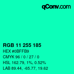 Color code: RGB 11 255 185 | qconv.com