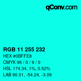 Color code: RGB 11 255 232 | qconv.com