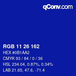 Farbcode: RGB 11 26 162 | qconv.com