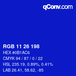 Color code: RGB 11 26 198 | qconv.com
