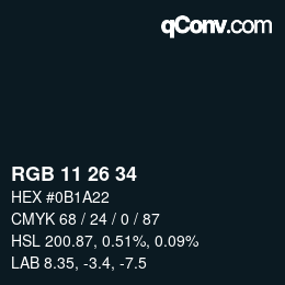 Color code: RGB 11 26 34 | qconv.com