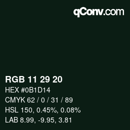 Color code: RGB 11 29 20 | qconv.com