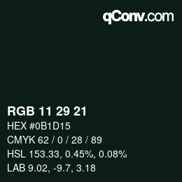 Color code: RGB 11 29 21 | qconv.com