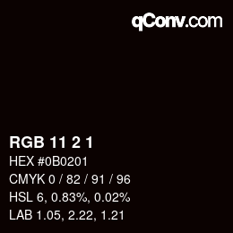 Color code: RGB 11 2 1 | qconv.com
