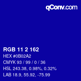 Farbcode: RGB 11 2 162 | qconv.com