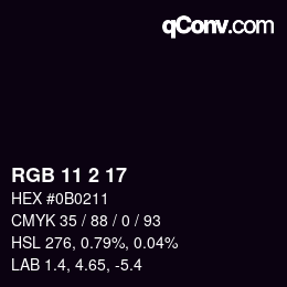Color code: RGB 11 2 17 | qconv.com