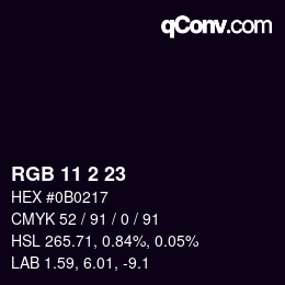 Color code: RGB 11 2 23 | qconv.com