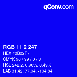 Color code: RGB 11 2 247 | qconv.com