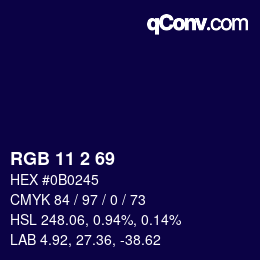 Color code: RGB 11 2 69 | qconv.com