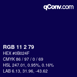 カラーコード: RGB 11 2 79 | qconv.com