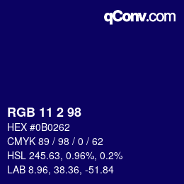 Color code: RGB 11 2 98 | qconv.com