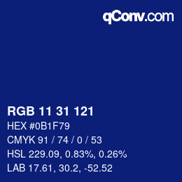 Color code: RGB 11 31 121 | qconv.com