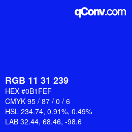 Color code: RGB 11 31 239 | qconv.com